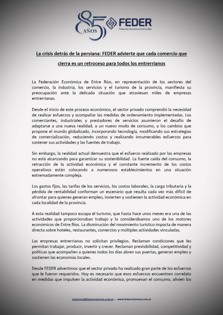 Comunicado de la Federaci&oacute;n Econ&oacute;mica de Entre R&iacute;os
