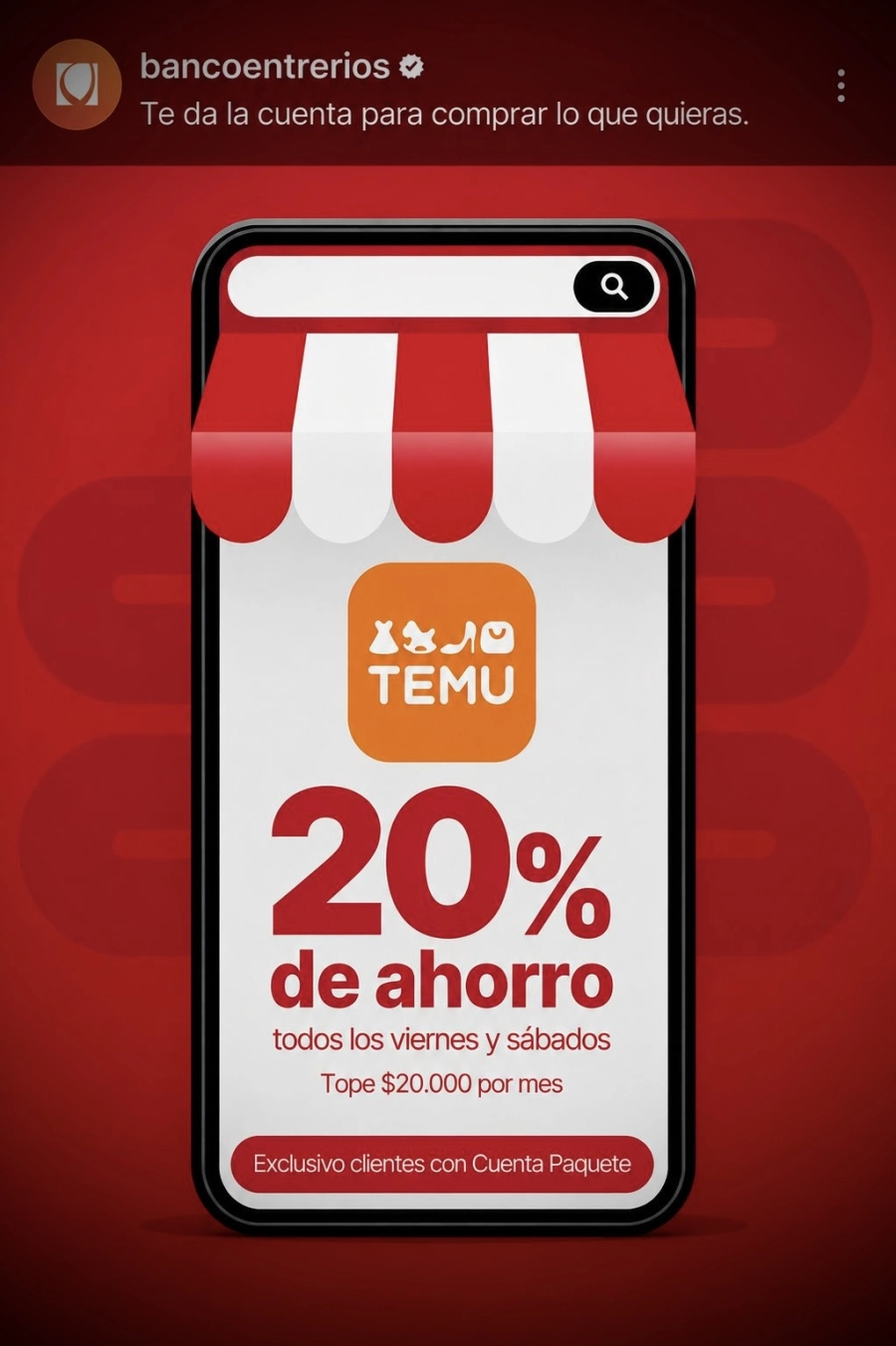 Promoci&oacute;n del Banco de Entre R&iacute;os para la compra en una plataforma internacional.