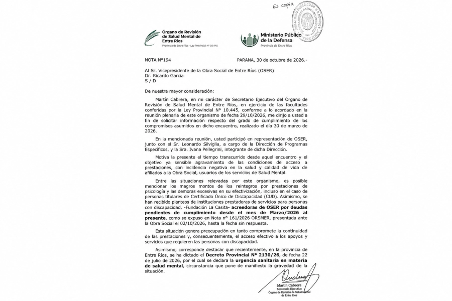 Pedido de informes del ORSMER a OSER